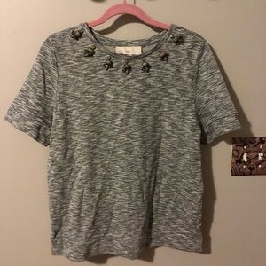 Loft short sleeve grey top with jewel accents